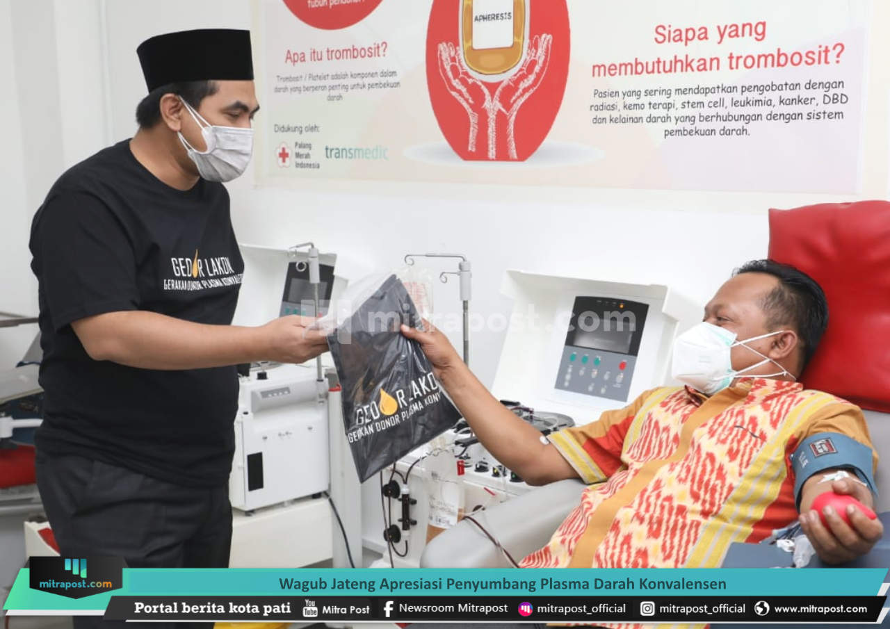 WAGUB JATENG APRESIASI PENYUMBANG PLASMA DARAH KONVALENSEN