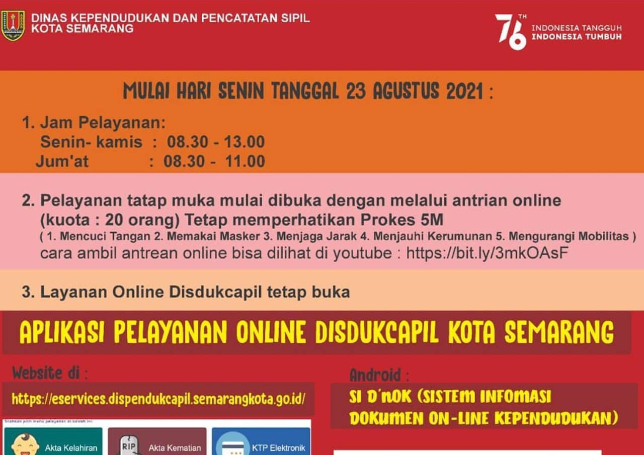 HARI INI, LAYANANAN TATAP MUKA DISDUKCAPIL SEMARANG DIBUKA