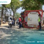 Hilang Konsentrasi, Truk Tronton Terguling dan Menabrak Pohon di Trangkil
