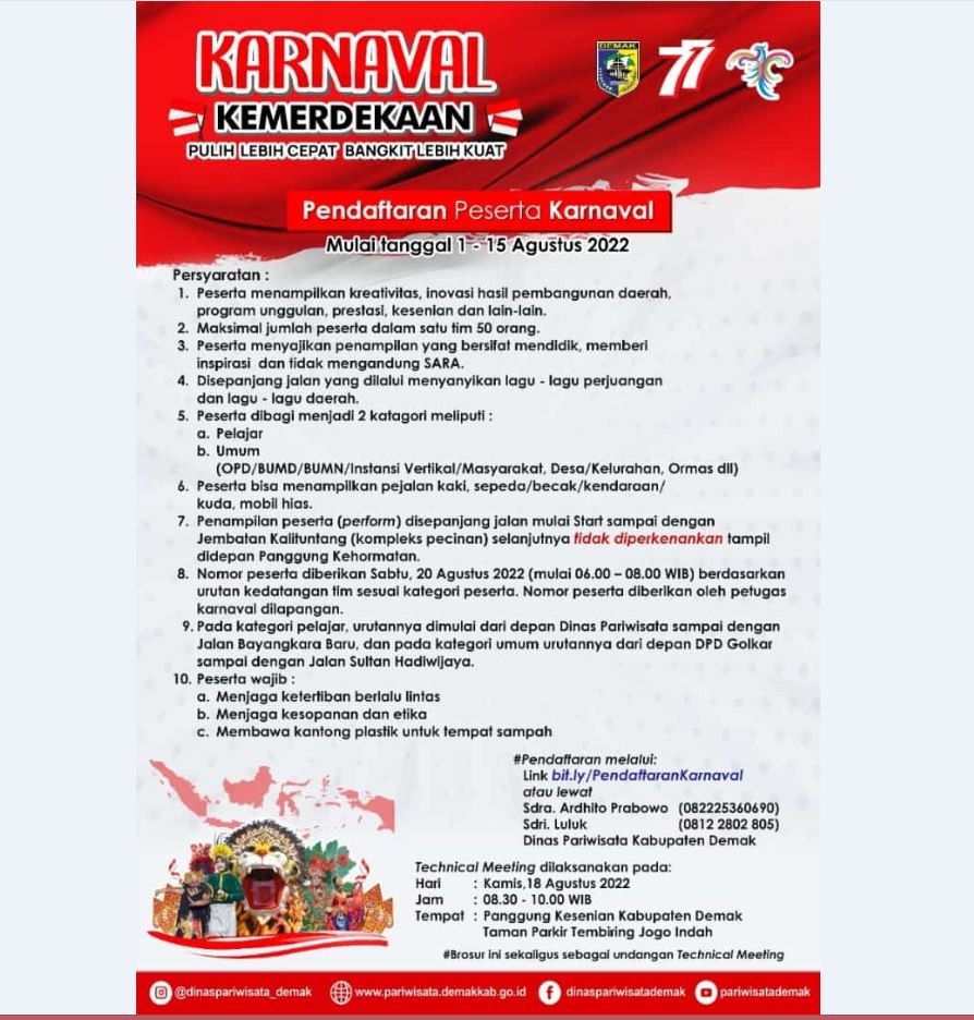 Semarakkan Kemerdekaan, Pendaftaran Peserta Karnaval di Demak Dibuka Hingga 15 Agustus