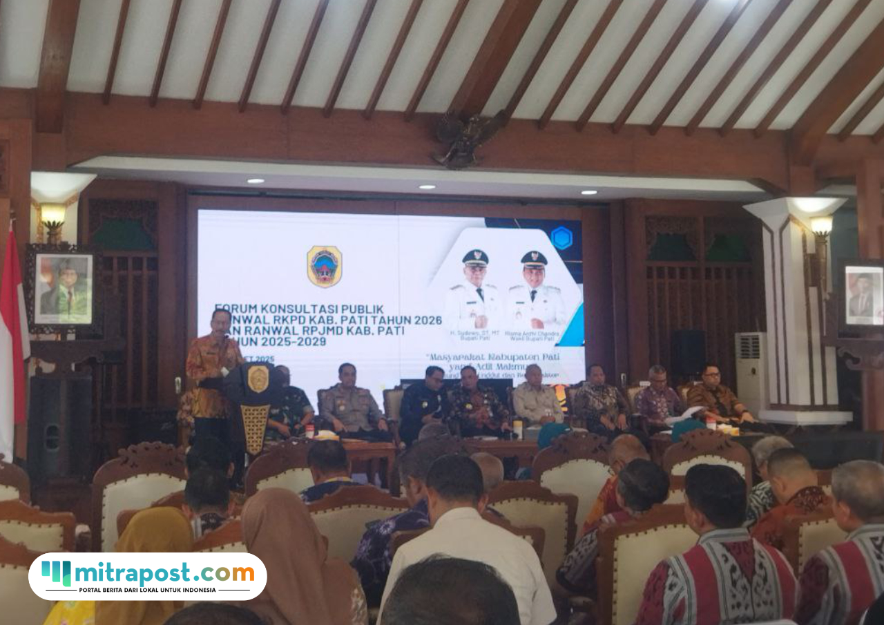 Foto : Kegiatan forum konsultasi publik RKPD tahun 2026 dan Rancangan Awal RPJMD tahun 2025-2029 di Pendopo Kabupaten Pati. (Sumber. palevioletred-jellyfish-458835.hostingersite.com/ Ilham)